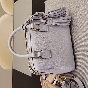 NEW Tory Burch Thea Mini Web Satchel Glass Slipper Pebbled Leather Crossbody